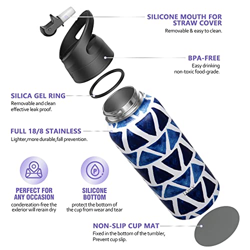 Stainless Steel Insulated Water Bottle, THILY Triple Insulated 945 ml Leakproof Wide Mouth Thermo Mug with 2 Lids and Straws - Image 4