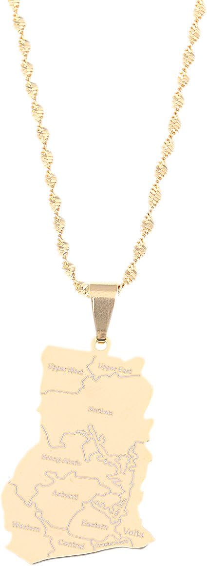 Stainless Steel Gold Color Ghana Map Pendant Necklaces Ghanaian Jewelry