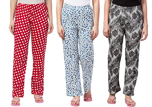 Image of Fflirtygo Womens Night Wear Cotton Pyjama /Women's Lounge Pants /Night Pants for Women Combo Pack (Prints and Colours May Vary)