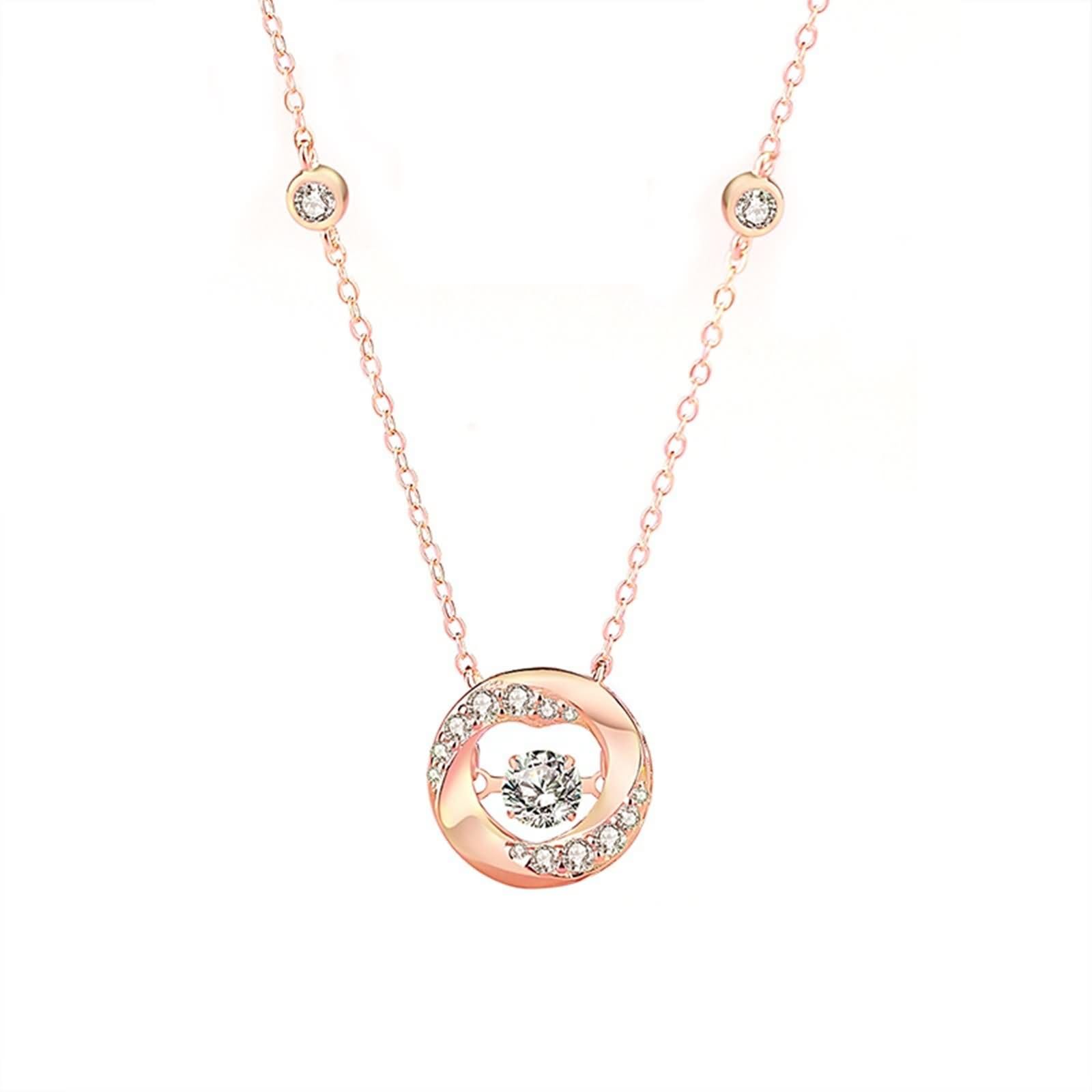 Collana Pendente Oro Rosa 9K / 14K / 18K Donna, Rotondo con Moissanite, Donna Collana in Oro Rosa