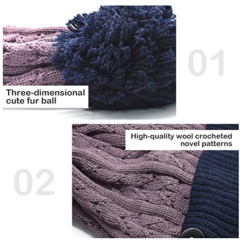 Warm Winter Beanie Hat, Fashion Women Winter Warm Knitted Hat Thickened Woolen Cap With Warm Mask And Neck Scarf, Womens Knit Beanie Hat, Winter Scarf Mask Set,Girls Warm Hat Earmuffs Cap With Pom #TOP4