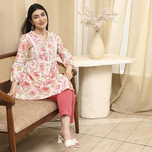Image of BIBA Women Cotton Straight Fit A Line Printed Kurti