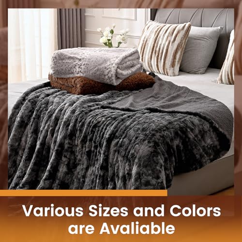 Bearhug Heated Blanket Full Size 77"x 84", Marble Black Electric Blanket, Reversible Faux Fur & Sherpa, 10 Heating Levels & 1-12H Auto Off, Over-Heat Protect, ETL, Washable Heated Blanket