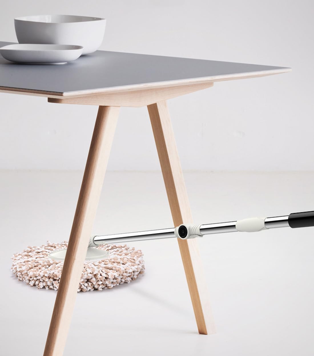 Juego De Cubo Y Fregona Giratoria, Juego De Manijas para Fregona con 5 Cabezales De Microfibra Súper Absorbentes 360° Sistema Barra Telescópica De Acero Inoxidable para Limpieza del Hogar