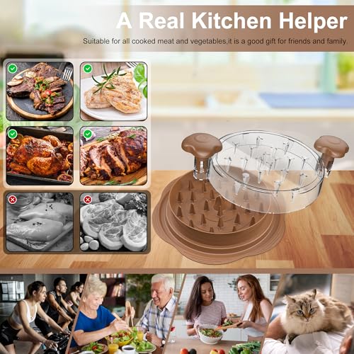 Image of Chicken Shredder Tool Twist Large Chicken Breast Shredder with Brush&Fork, Visible Meat Shredder Machine, Strong Anti-Slip Strip, Ergonomic Handle, BPA Free, Suitable for Pork Beef Chicken(Brown)