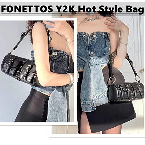 Y2K Barrel Bag, Punk Sourpuss Gothic Shoulder Purse Cool Rock Style Handbag3