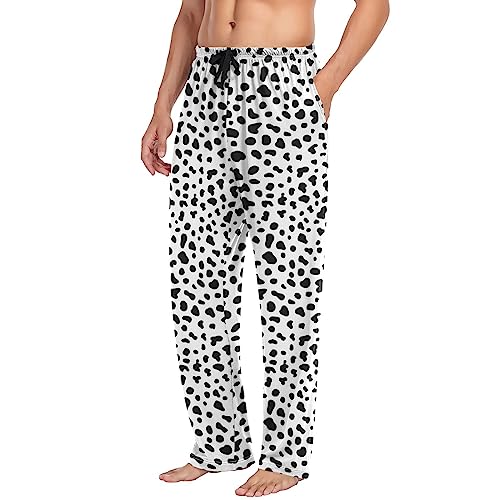 Eionryn Black White Dalmatian Dog Print Mens Pajama Pants Lounge Bottoms Soft Sleep Pants S3
