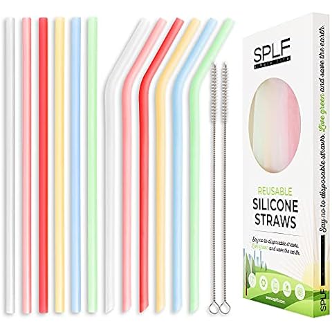 SPLF 12 Pack Reusable Silicone Straws for Toddlers & Kids-BPA Free Translucent Collapsible Straws with Cleaning Brushes & Case for 20/30 oz Tumblers RTIC/Yeti, Eco-friendly, no Rubber Tast Cover