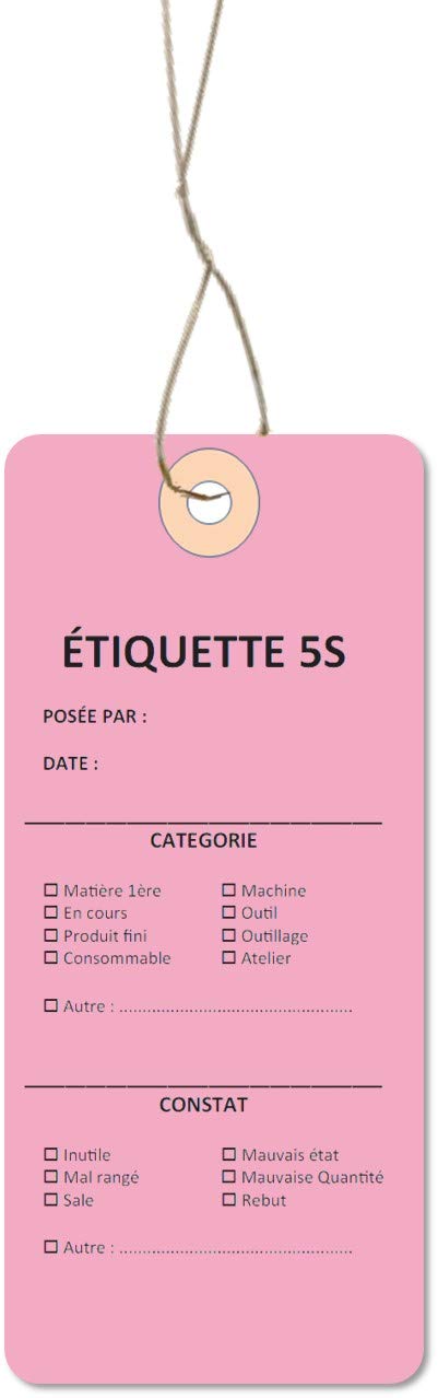 Lot de 240 Etiquettes américaines '5S' cartonnées 147x65 mm avec attache métallique - TPM - LEAN - 5S - étiquette 5S