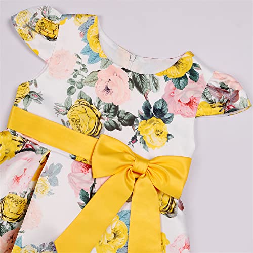 Baby Girl Flower Party Special Occasions Princess Dress Flutter Sleeve Pageant Dresses Tutu Tulle Dance Birthday Gown Dresses 5T 6T (Yellow 130) #TOP2