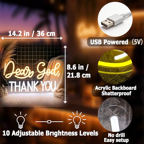 Image of Dear God Thank You Neon Sign for Wall Decor Light Up Sign Led Signs for Room Party Home Wall Decor USB Powered