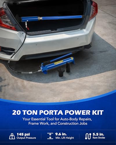 Image of Orion Motor Tech 20 Ton Porta Power Kit, Portable Hydraulic Jack Ram Kit, Heavy Duty Auto Body Frame Repair Kit with Oil Tube & Storage Case, Porta Power Hydraulic Jack for Car Repair Truck Farm