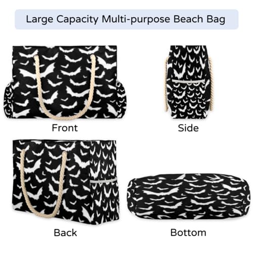 Halloween Goth Bat Beach Bags for Women Large Beach Tote Waterproof Sandproof Large Tote Bag Swim Pool Bags4