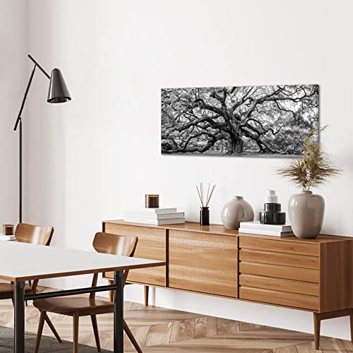 Image of OuElegent Black and White Angel Oak Tree Canvas Wall Art Charleston South Carolina Landscape Picture Artwork Framed Art For Home Living Room Bedroom Decor 20 inchx48 inch (Grey)