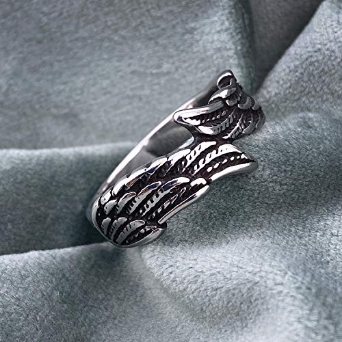 Silver Vintage Angel Wing Ring Stainless Steel Feather Band Rings Jewelry for Women&Men Size 7-112