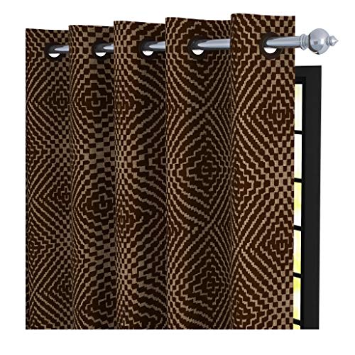 Image of Story@Home Bloom Collection Jacquard Lavish and Modern Rich Geometric Print 1 Piece Eyelet Ring top Window Curtain for Bedroom and Hall - 5 Feet, Geometric Brown