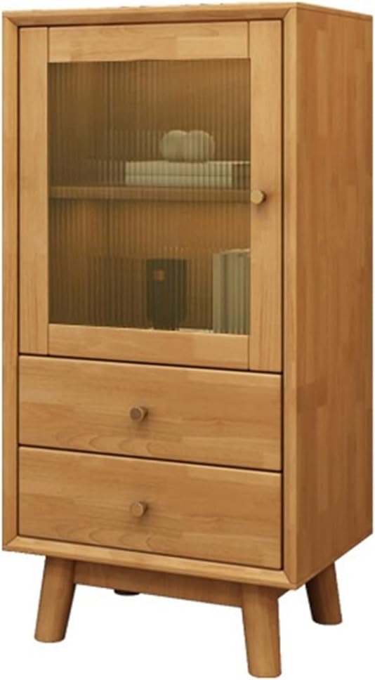 Solid Wood Sideboard Wine Cabinet, Retro Narrow Modern Kitchen Cabinet Cupboard Multifunctional Side Cabinet MINGPING (Color : Log Color 48x35x94.5cm Glass)