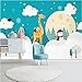 Personalizzato murale arte fumetto dipinto a mano nuvole bianche giraffa pupazzo di neve luna camera dei bambini camera da letto camera da letto foto carta da parati per pareti 3d-140x100cm