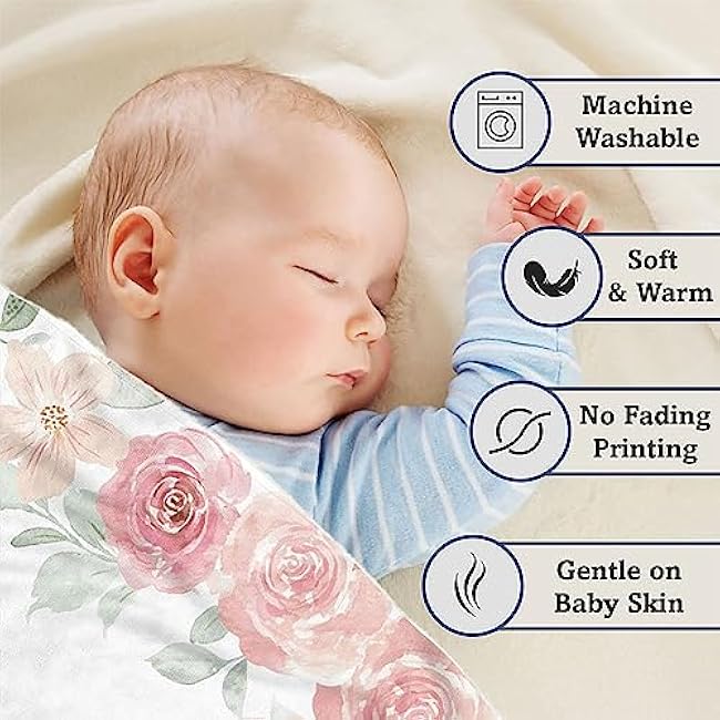 Arteaga Personalized Baby Blanket for Girls, Customized Floral Rose Blanket for Newborn, Super Soft Plush Fleece, 30''x40''