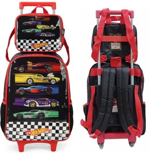 Kit Mochila De Rodinha e Costas Hot Wh eels Veiculo+Lancheira