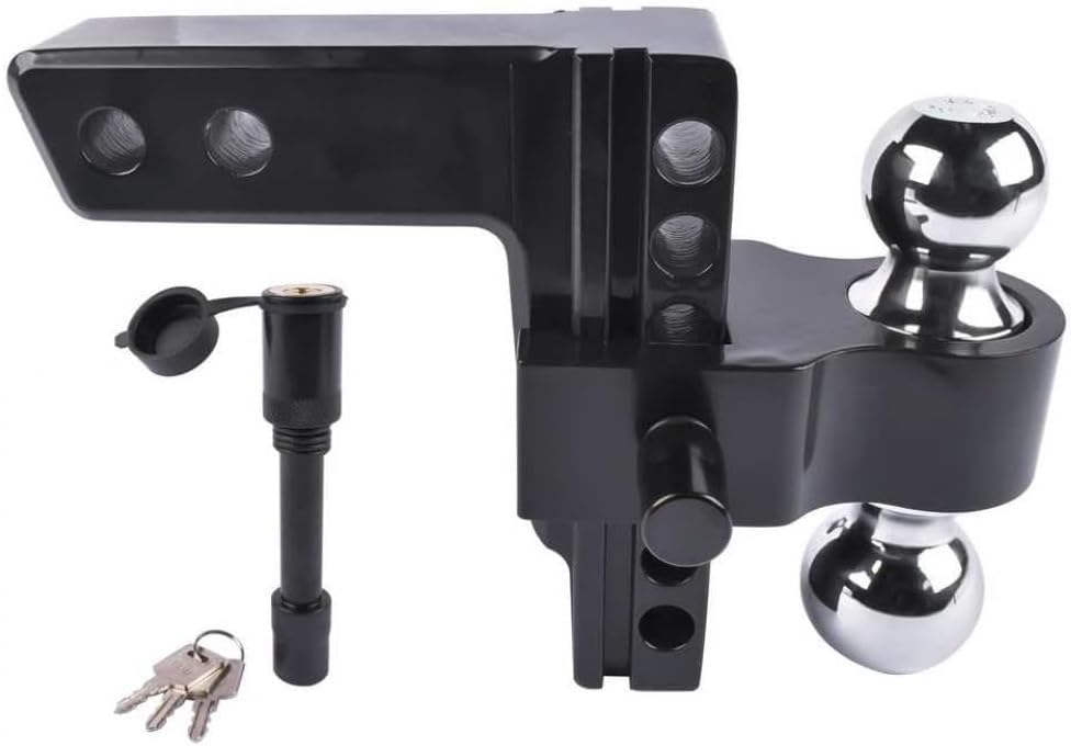 Adjustable Black Trailer Hitch AP03 Fits 2 Inch Receiver Aluminum With 6 Inch Drop Rise For Heavy Duty Trucks 12500 Pound Capacity