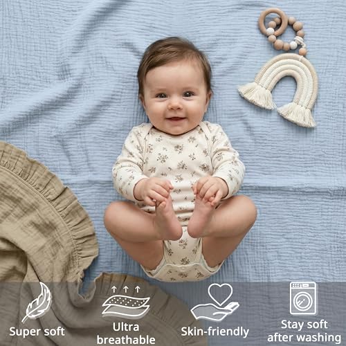 Image of Muslin Mini Crib Sheet (38 inchx24 inch), 100% Cotton Cover, Breathable & Soft Mattress Pad, Boho Blue for Boys(1 Pack)
