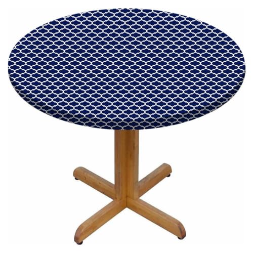 Odot Mantel Redondo con Borde Elástico, Mantel Ajustable Antimanchas Lavable a Mesas de 122 a 180 cm para Comedor, Catering, Fiestas, Jardín y Exterior Decoración (Marroquí Azul,180cm)
