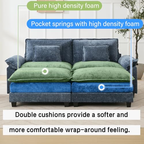 Image of Oprisen 86 inch Modular Sectional Sofa, Comfy Cloud Couch Sectional Sofa with Ottoman, Chenille Sofa Sleeper Deep Seat Sofa with Throw Pillows for Living Room (Blue)