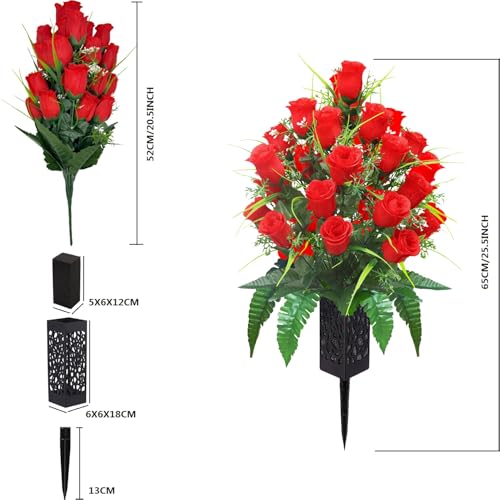 Ramo de rosas artificiales para tumbas de 51 cm con veinte flores para cementerio 4