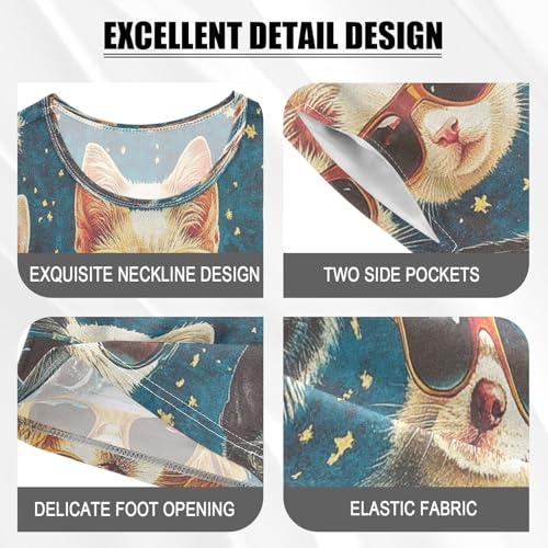 Pajama Sets Short Sleeve Cats Wearing Sunglasses Soft Cotton Summer Sleepwear 2 Piece PJS Size 5-14T3