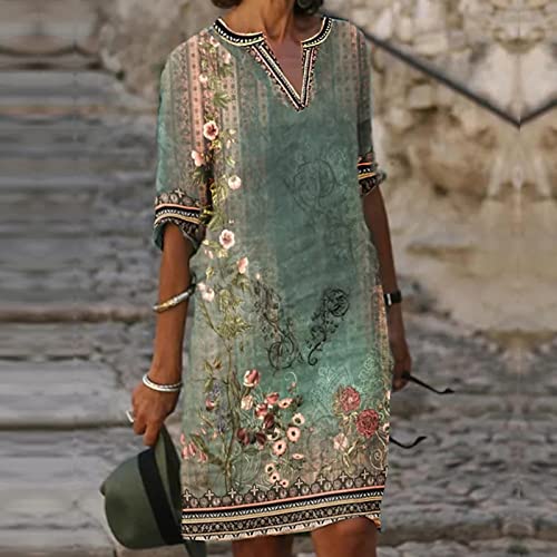 OIOLOYJM Plus Size Summer Dresses for Women 2025 Plus Size Dresses for Curvy Women 3/4 Sleeve Casual Boho Kaftan Dresses