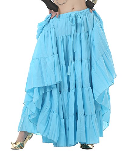Astage Woman Belly Dance Full Circle Maxi Trible Skirts Linen Bohe Dress Sky Blue