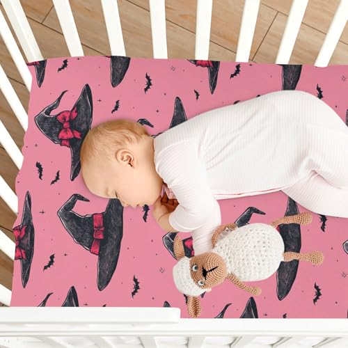 Image of Caikeny Fitted Crib Sheet for Boys Girls Hand Drawn Witch Red Bow Coquette Baby Crib Sheets Bassinet Sheets Crib Mattress Bed Sheets for Toddler Newborn Infant 27 x 39 in