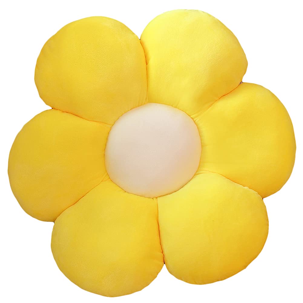 lannery Flower Plush Throw Pillows, Flower Floor Pillow Seating Cushion Toy for Reading, Room, Watching TV (25.6", Yellow-1)