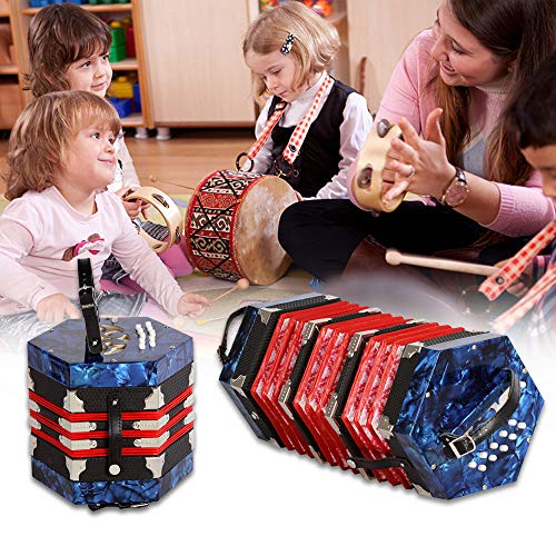 Lesgos 20 Button Concertina Accordion, Portable Professional Concertina Instrument with Carrying Bag, for Kids Beginner Music Enthusiast(Blue)