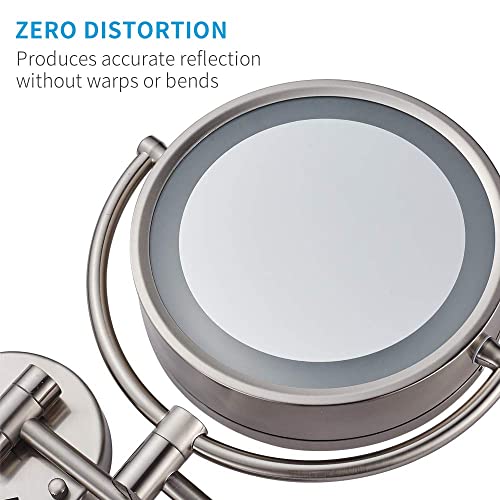 Cavoli Hardwire Lighted Makeup Mirror Wall Mountedbrushed Nickel With 10X Magnification For Bathroom And Bedroom,13" Extendable Arm, Heavy Duty Copper Brass Glass (Nickel) #TOP7
