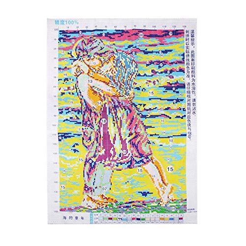 Kit Mezzo Punto Ricamo Arte Fatta a Mano Fai da Te Ricamo Punto Croce Ricamo Stampato Kiss Bacio Abbraccio Sea Childhood Cross-Stitching Set Decorazione della casa Punto Croce Kit