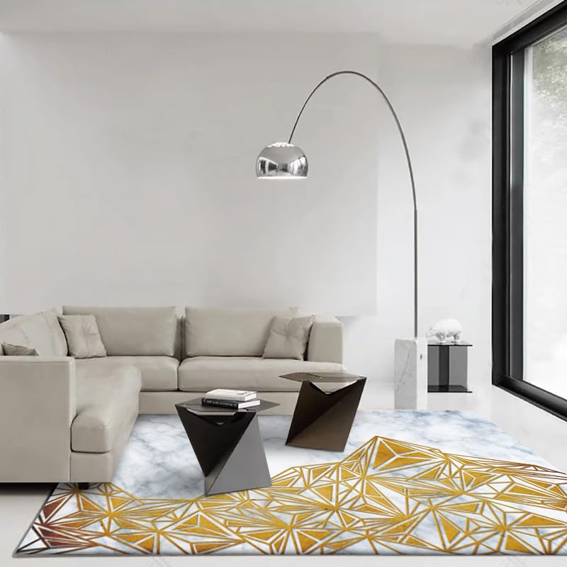 Tapis moderne motif géométrique jaune gris antidérapant - 2