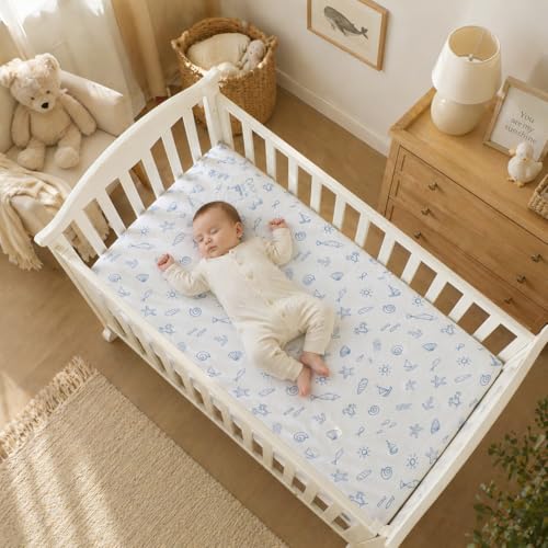 Image of TADO MUSLIN Baby Crib Sheets 2 PCS, 100% Organic Cotton Crib Sheet for Standard Crib Mattress(52 inchx 28 inch), Fitted and Soft Breathable Muslin Crib Mattress Sheet for Girl and Boy