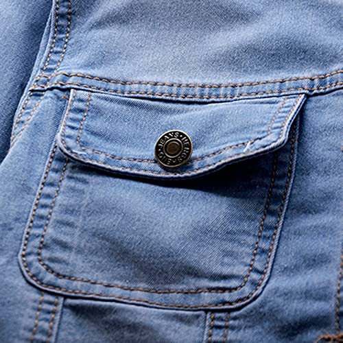 LifeShe Women Cropped Denim Jacket Button Down Collarless 3/4 Sleeve Jean Jacket With Pockets3