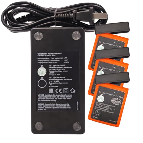 ?1 Charger+3 Battery?3.6V 2100mAh BA223030 Battery for HBC Crane Remote Control,Battery Charger, D-74564 Charger, QA108600/QD108300 Charger(AC 110V-220V)