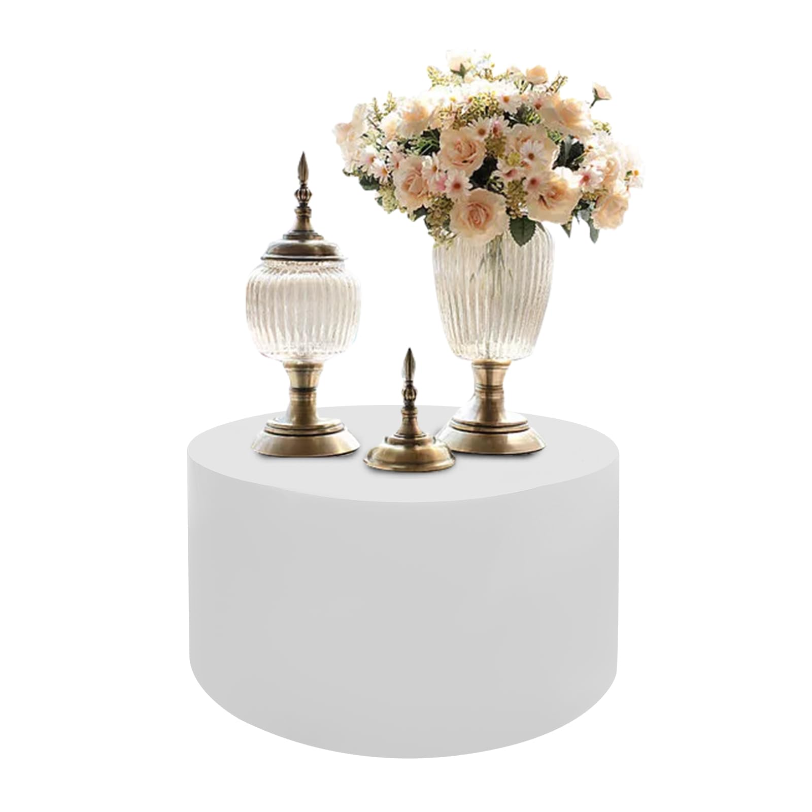 LYDBMYT Heavy Duty Round Display Pedestal Stand, 220lbs Capacity, 20" x 12" Platform for Mannequins, Sculptures, Live Broadcasts - White, Sturdy Showcase Stand