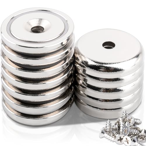Keukenket Magneti al neodimio super forti, 36 mm, confezione da 12 magneti in terre rare con base rotonda, fori svasati, viti per lavori in cucina, legno, utensili da appendere