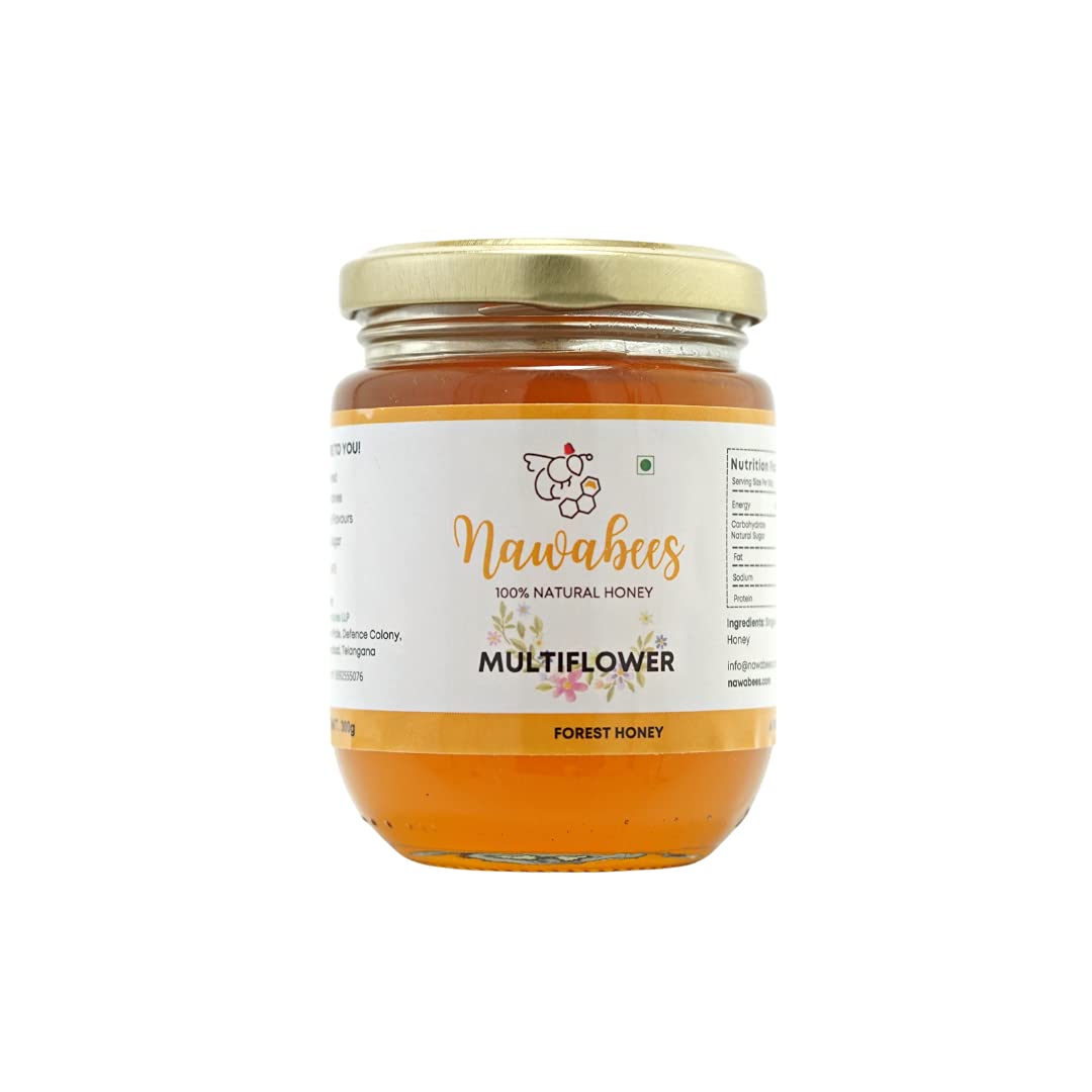 Nawabees 100% Natural Multiflower Forest Honey 300 gm Raw, Unprocessed, Unfiltered, Unpasteurized, No Added Sugar, No Added Flavors| Premium Pack