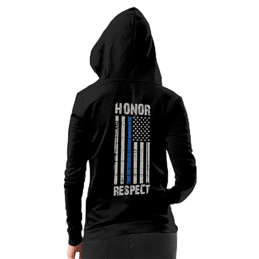 D-WOLVES Thin Blue Line American Flag Honor Respect Police Women Casual Zip Up Hoodies Long Sleeve Pockets Sweatshirt Suitable for Running Sports Workout Active Yoga