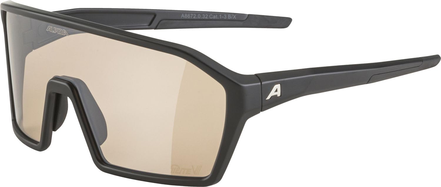 ALPINA RAM Q-LITE V, okulary sportowe dla dorosłych, czarne matowe, jeden rozmiar, 100% ochrona przed promieniowaniem UV-A, UVB i UV-C
