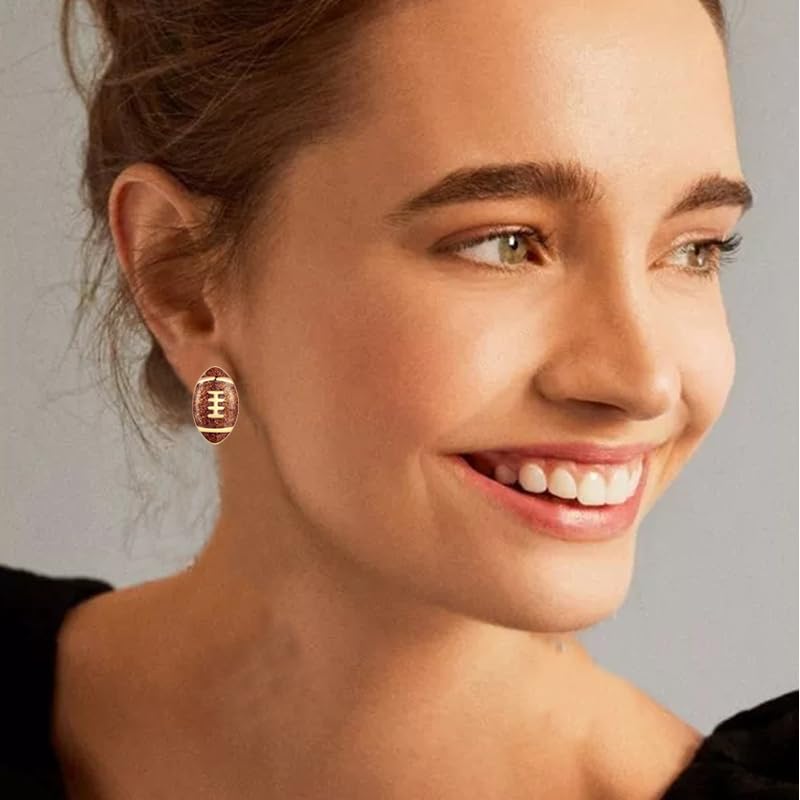 ONLYJUMP Rhinestone Sports Ball Stud Earrings for Women Basketball Volleyball Baseball Soccer Football Rugby Earrings Silver Plated Cubic Zirconia Crystal Stud Player Fan Gifts Souvenirs2