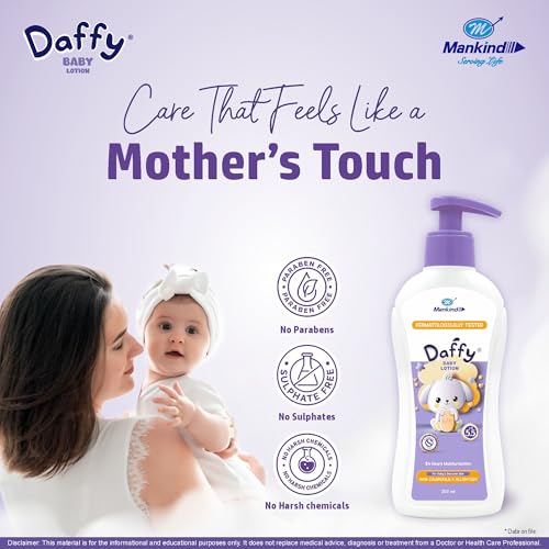 Image of Daffy Baby Moisturizing Lotion by Mankind, pH 5.5 for Sensitive Skin, 200ml (Pack of 3)