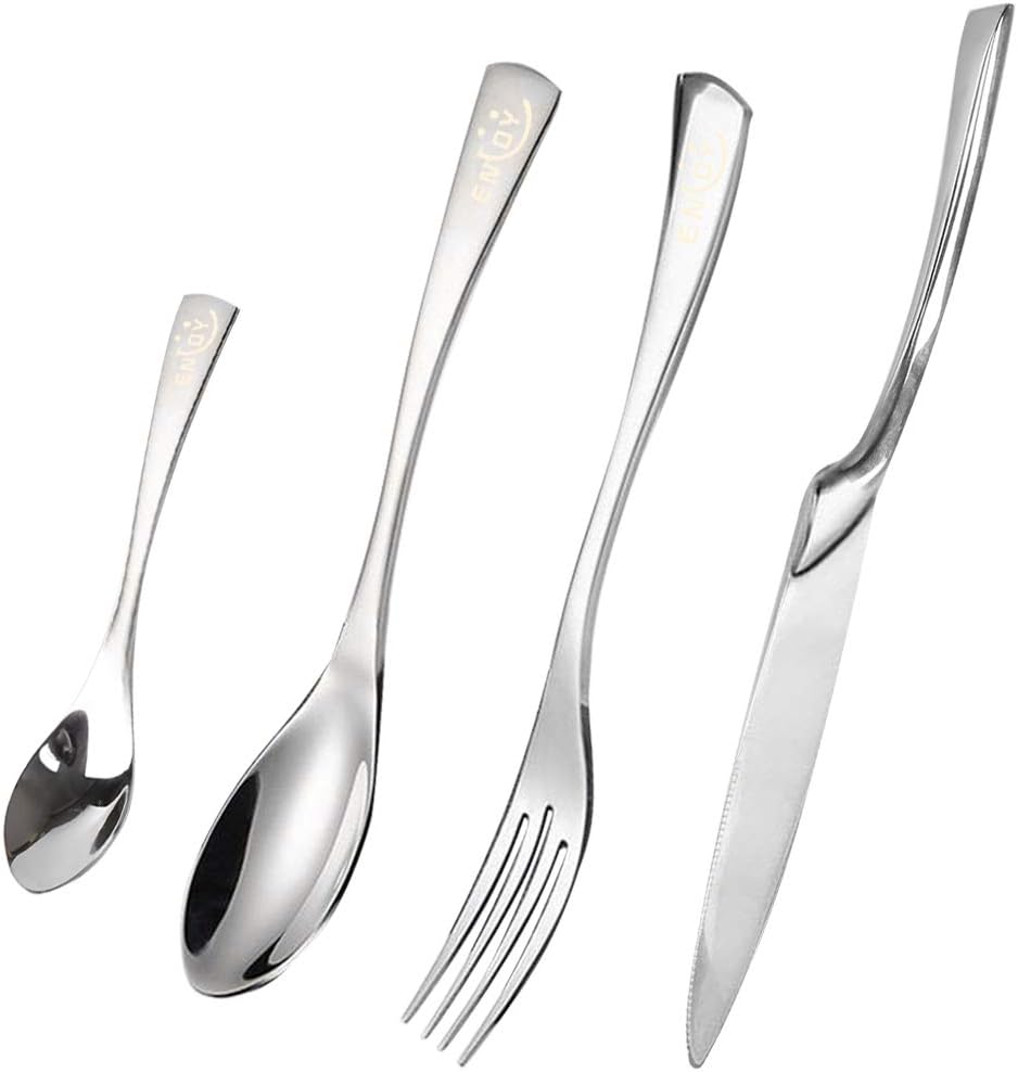 Silverware Set, Flatware Cutlery Set Stainless Steel Modern Sleek Design Utensils Set Mirror Polished 4-Piece Tableware Set with Knife, Fork and Spoons for Camping, Restaurant, Everyday Use
