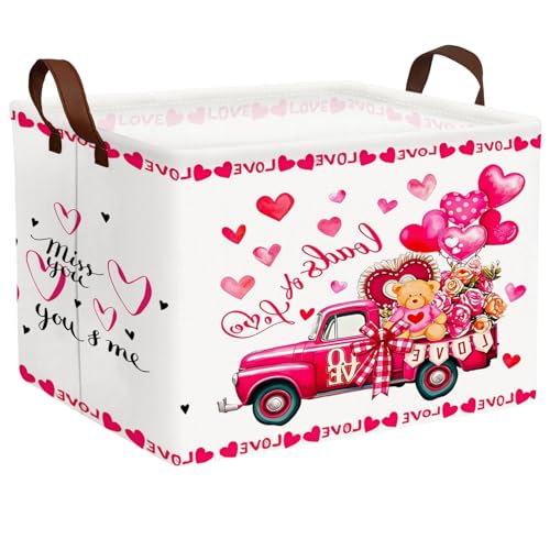 Image of Cute Large Valentine's Day Gift Basket Empty Heart Decor Storage Bin for Kid Baby Room Decor (Rose Red Truck Bear)